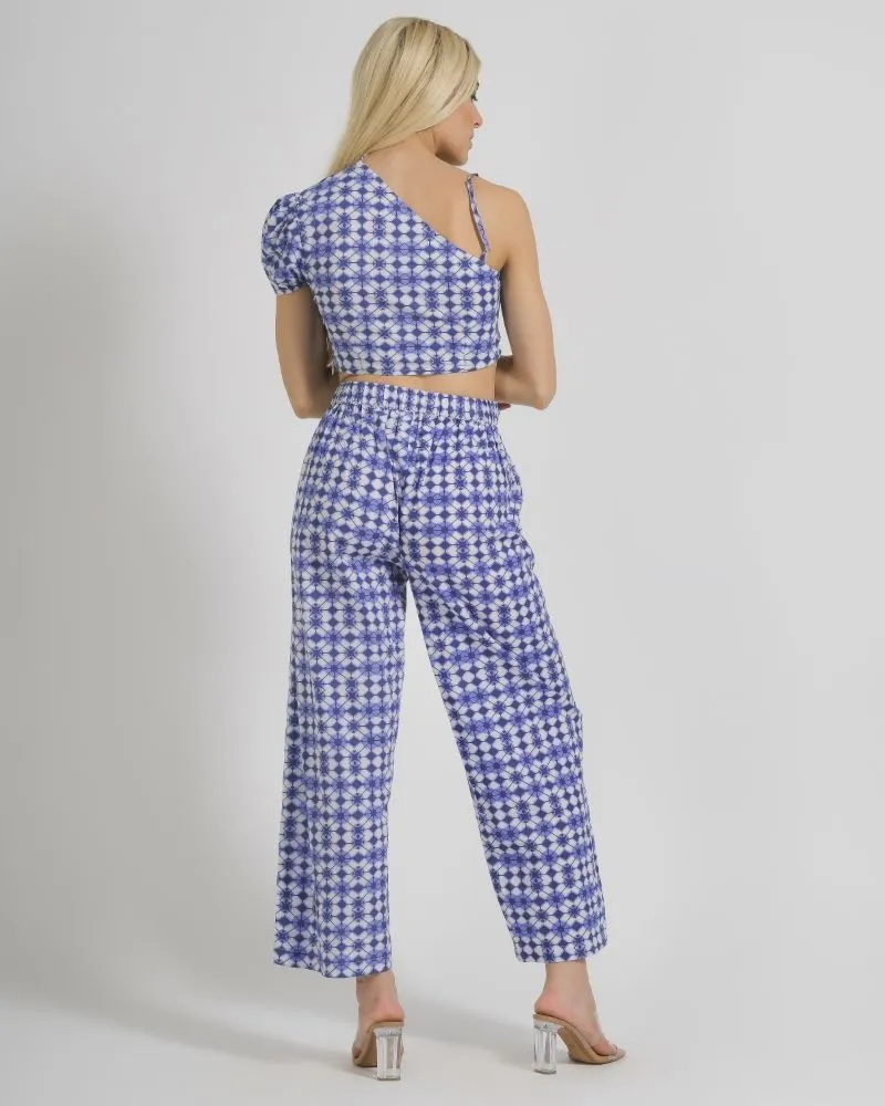 ΤΟΠ ΚΟΝΤΟ ΣΕ ΜΠΛΕ/ ΛΕΥΚΟ ΧΡΩΜΑ ΜΕ ΠΕΡΛΕΣ ONE SIZE (100% COTTON)