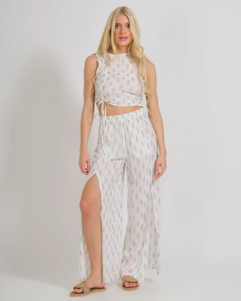 ΤΟΠ ΚΟΝΤΟ ΣΕ ΛΕΥΚΟ ΧΡΩΜΑ ΜΕ ΧΡΥΣΑ ΣΧΕΔΙΑ ONE SIZE (100% RAYON)