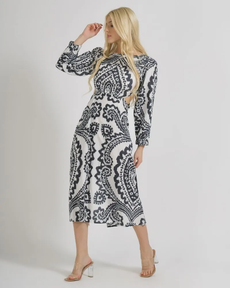 ΦΟΡΕΜΑ ΜΕ ΜΑΚΡΥ ΜΑΝΙΚΙ ΚΑΙ ΚΟΨΙΜΑΤΑ ΣΕ ΣΚΟΥΡΟ ΜΠΛΕ / ΛΕΥΚΟ ΧΡΩΜΑ M/L (100% COTTON)