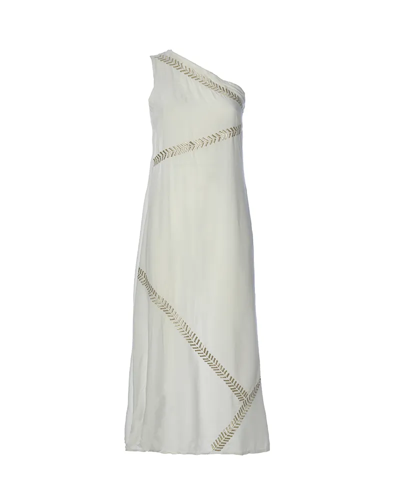ΦΟΡΕΜΑ ΜΑΚΡΥ ΜΕ ΕΝΑ ΩΜΟ ΣΕ ΛΕΥΚΟ ΧΡΩΜΑ ΜΕ ΧΡΥΣΑ ΚΕΝΤΗΜΑΤΑ ONE SIZE (100% RAYON)