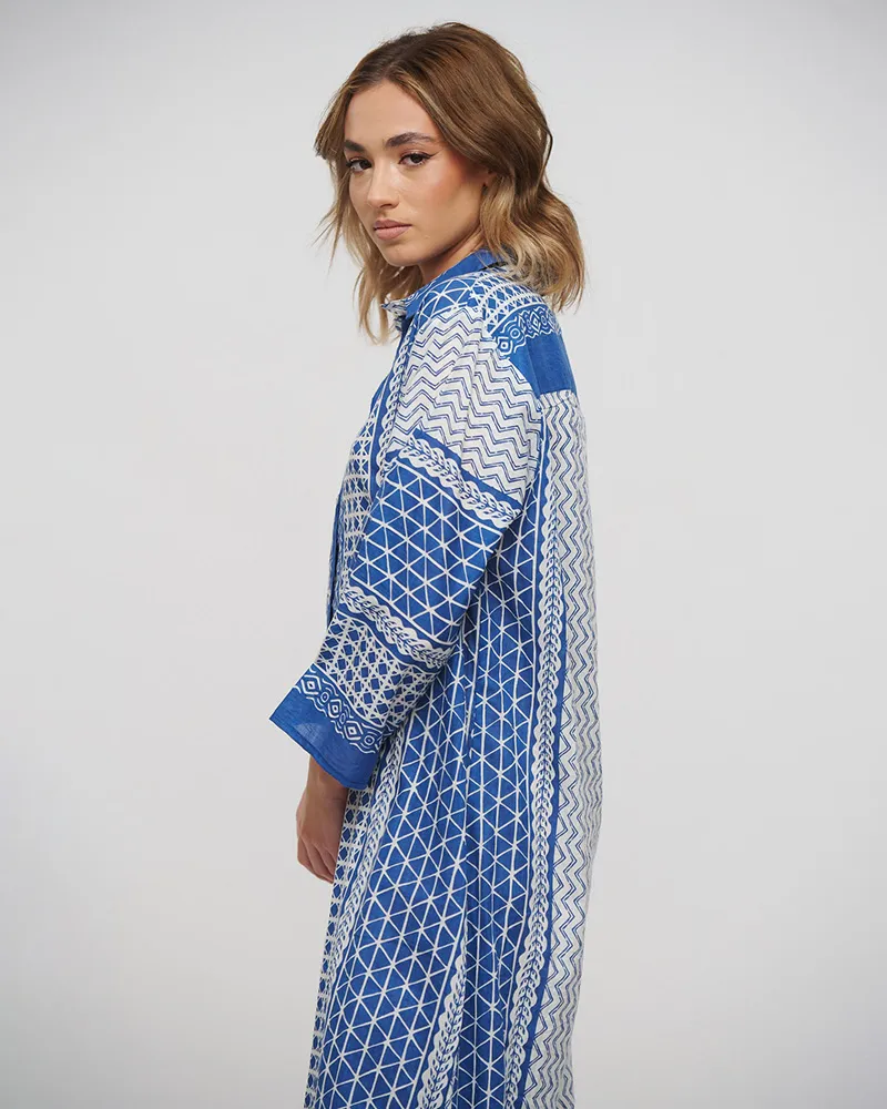 ΠΟΥΚΑΜΙΣΑ ΜΑΚΡΙΑ ΜΠΛΕ/ΛΕΥΚΟ ΜΕ ΣΧΕΔΙΑ ONE SIZE (100% COTTON)