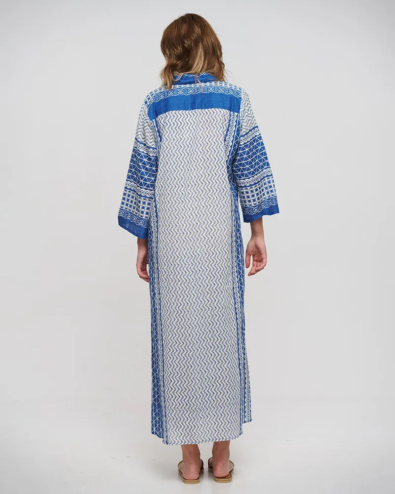 ΠΟΥΚΑΜΙΣΑ ΜΑΚΡΙΑ ΜΠΛΕ/ΛΕΥΚΟ ΜΕ ΣΧΕΔΙΑ ONE SIZE (100% COTTON)