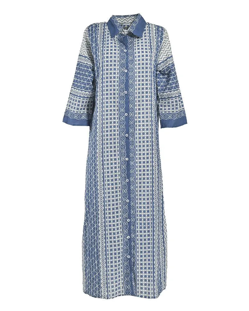 ΠΟΥΚΑΜΙΣΑ ΜΑΚΡΙΑ ΜΠΛΕ/ΛΕΥΚΟ ΜΕ ΣΧΕΔΙΑ ONE SIZE (100% COTTON)