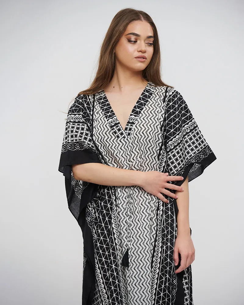 ΠΟΥΚΑΜΙΣΑ ΜΑΚΡΙΑ ΜΑΥΡΟ/ΛΕΥΚΟ ΜΕ ΣΧΕΔΙΑ ONE SIZE (100% COTTON)