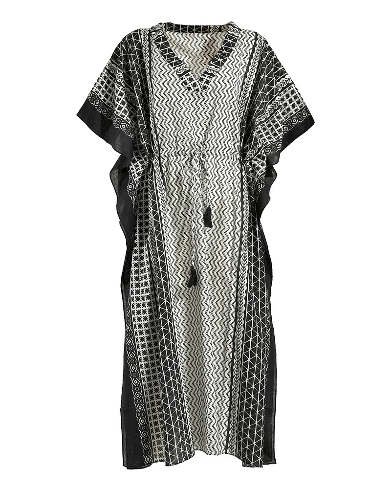 ΠΟΥΚΑΜΙΣΑ ΜΑΚΡΙΑ ΜΑΥΡΟ/ΛΕΥΚΟ ΜΕ ΣΧΕΔΙΑ ONE SIZE (100% COTTON)