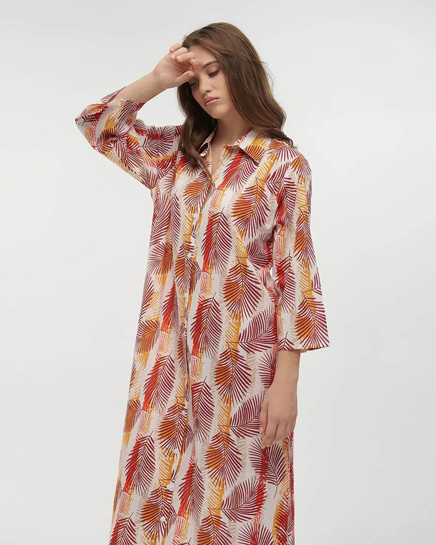 ΠΟΥΚΑΜΙΣΑ ΜΑΚΡIΑ ΛΕΥΚΗ/ΚΑΦΕ ΜΕ ΦΥΛΛΑ ONE SIZE (100% COTTON)