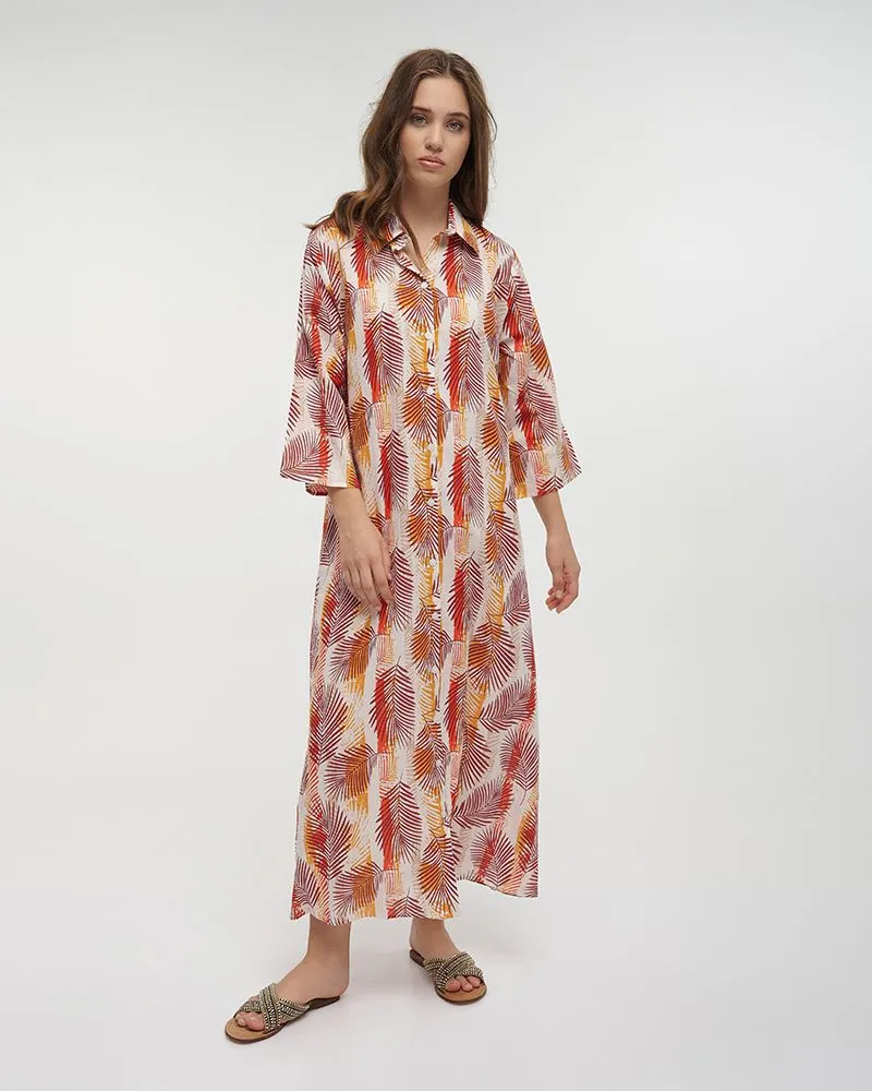 ΠΟΥΚΑΜΙΣΑ ΜΑΚΡIΑ ΛΕΥΚΗ/ΚΑΦΕ ΜΕ ΦΥΛΛΑ ONE SIZE (100% COTTON)