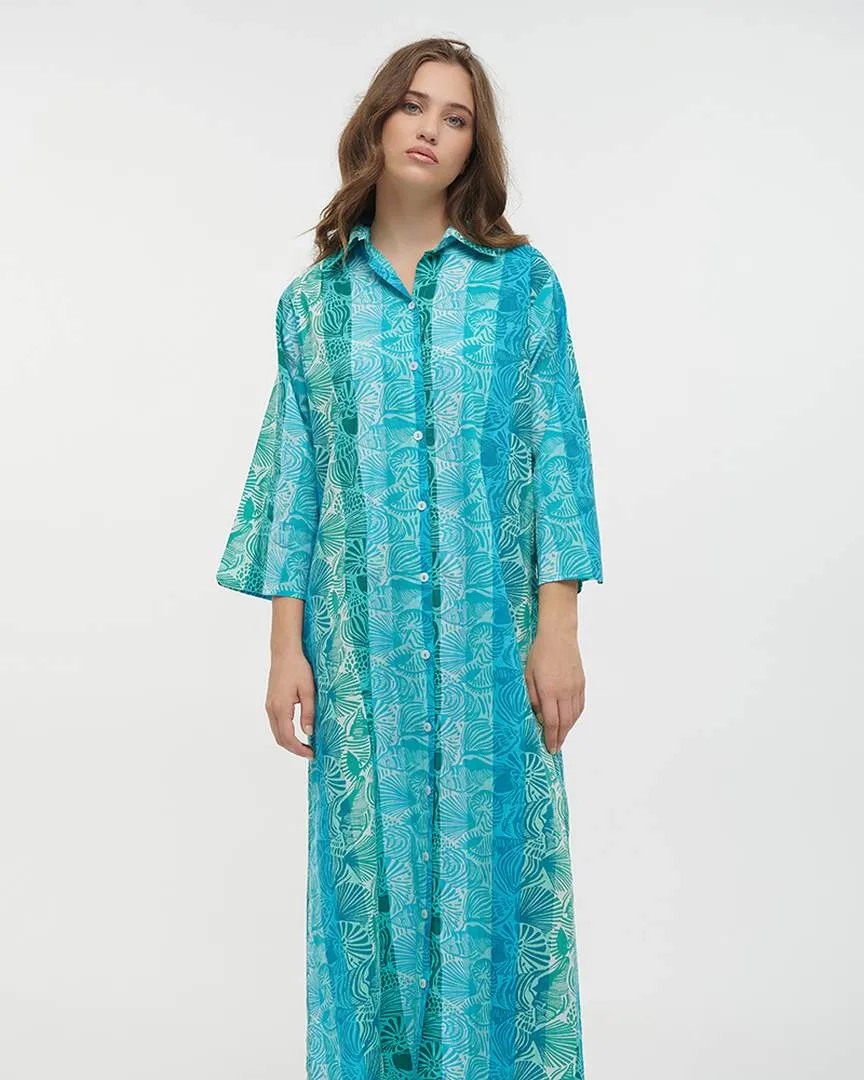 ΠΟΥΚΑΜΙΣΑ ΜΑΚΡIΑ ΜΠΛΕ/ΠΡΑΣΙΝΗ ΜΕ ΚΟΧΥΛΙΑ ONE SIZE (100% COTTON)