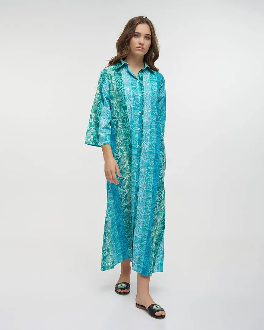 ΠΟΥΚΑΜΙΣΑ ΜΑΚΡIΑ ΜΠΛΕ/ΠΡΑΣΙΝΗ ΜΕ ΚΟΧΥΛΙΑ ONE SIZE (100% COTTON)