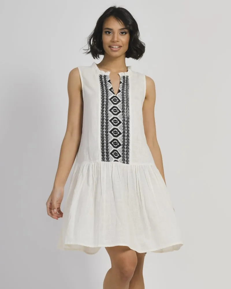 ΦΟΡΕΜΑ ΚΟΝΤΟ ΑΜΑΝΙΚΟ ΛΕΥΚΟ ΜΕ ΜΑΥΡΟ ΚΕΝΤΗΜΑ ΟNE SIZE (100% COTTON)