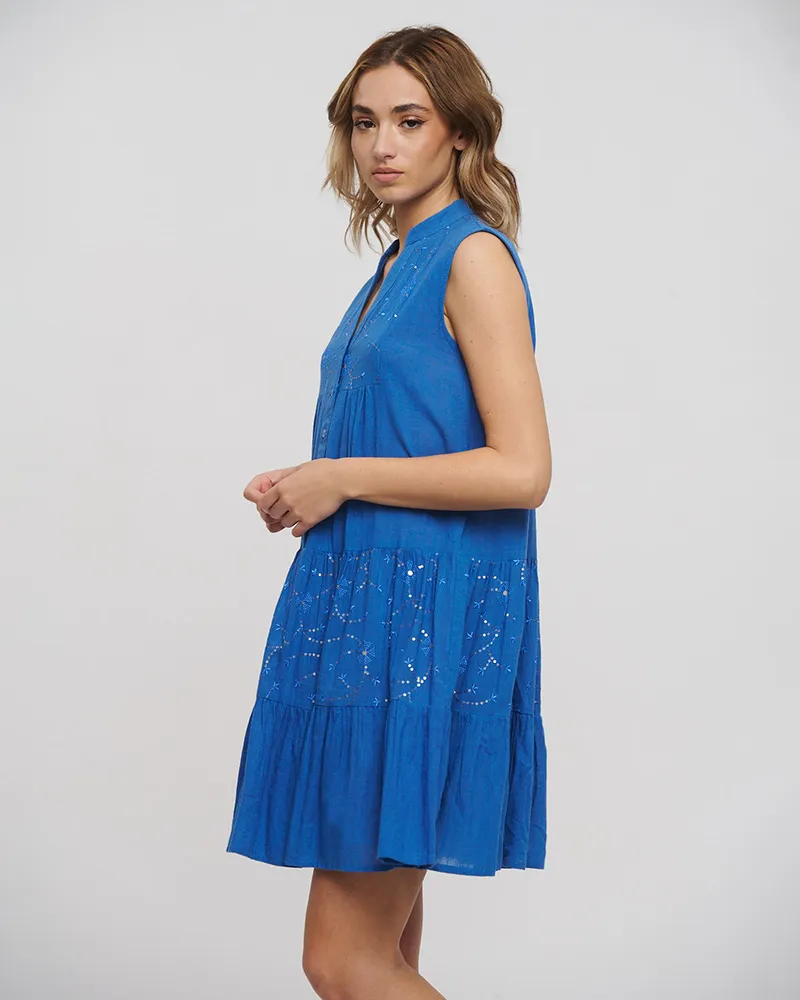 ΦΟΡΕΜΑ ΚΟΝΤΟ ΑΜΑΝΙΚΟ ΜΠΛΕ ΜΕ ΚΟΥΜΠΙΑ ONE SIZE (100% COTTON)