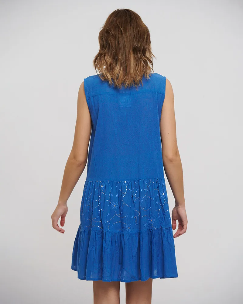 ΦΟΡΕΜΑ ΚΟΝΤΟ ΑΜΑΝΙΚΟ ΜΠΛΕ ΜΕ ΚΟΥΜΠΙΑ ONE SIZE (100% COTTON)