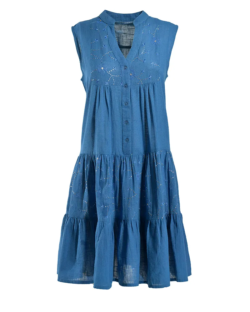 ΦΟΡΕΜΑ ΚΟΝΤΟ ΑΜΑΝΙΚΟ ΜΠΛΕ ΜΕ ΚΟΥΜΠΙΑ ONE SIZE (100% COTTON)