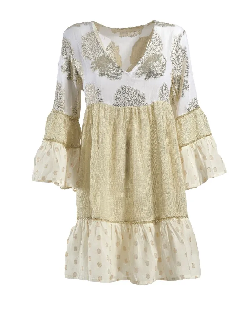 ΦΟΡΕΜΑ ΚΟΝΤΟ ΜΕ ΜΑΚΡΥ ΜΑΝΙΚΙ ΜΕ ΜΕΤΑΛΛΙΚΕΣ ΛΕΠΤΟΜΕΡΕΙΕΣ ONE SIZE (100% COTTON)