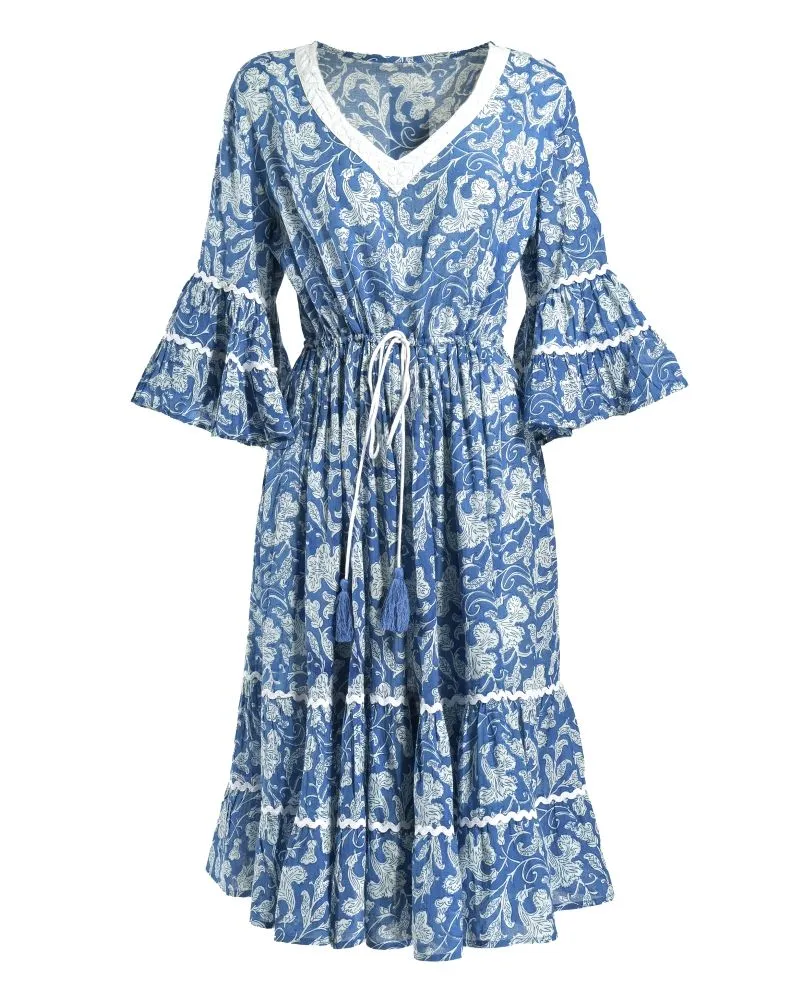 ΦΟΡΕΜΑ ΜΑΚΡΥ ΜΕ 3/4 ΜΑΝΙΚΙ ΜΠΛΕ ONE SIZE (100% COTTON)