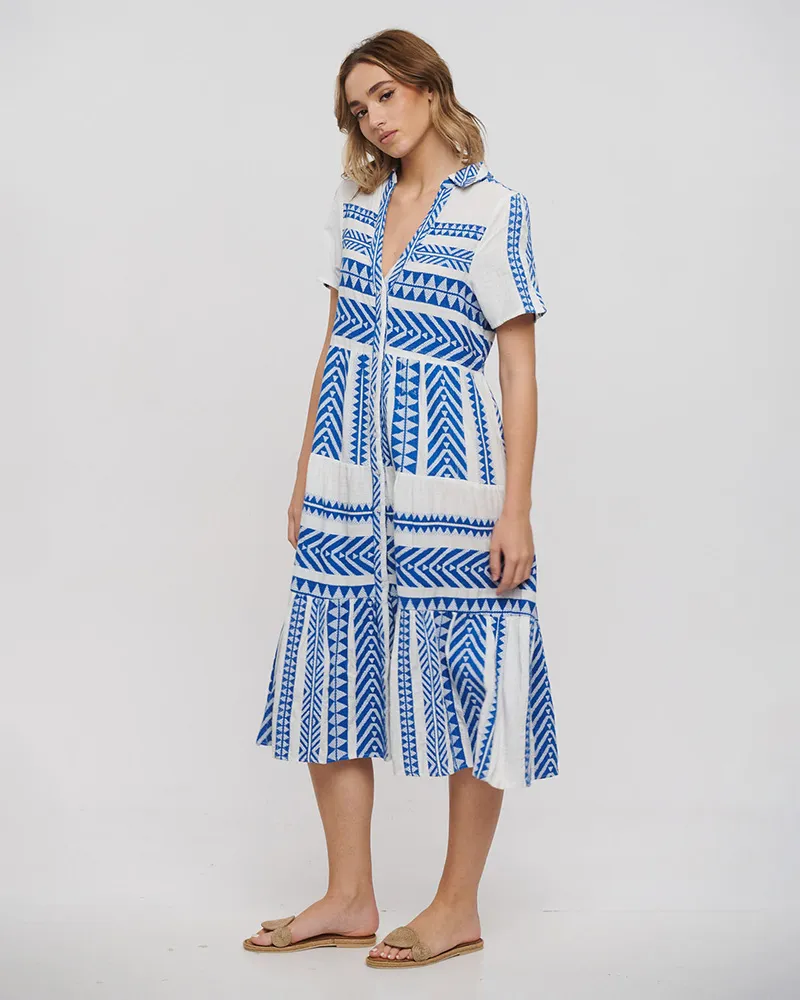 ΦΟΡΕΜΑ ΜΑΚΡΥ ΜΕ ΚΟΝΤΟ ΜΑΝΙΚΙ ΑΣΠΡΟ/ΜΠΛΕ ΜΕ ΚΟΥΜΠΙΑ ONE SIZE(100% COTTON)