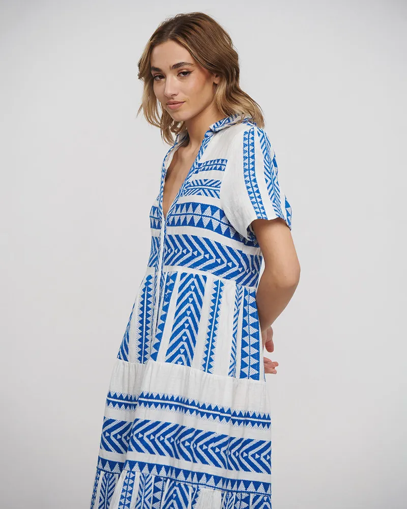 ΦΟΡΕΜΑ ΜΑΚΡΥ ΜΕ ΚΟΝΤΟ ΜΑΝΙΚΙ ΑΣΠΡΟ/ΜΠΛΕ ΜΕ ΚΟΥΜΠΙΑ ONE SIZE(100% COTTON)