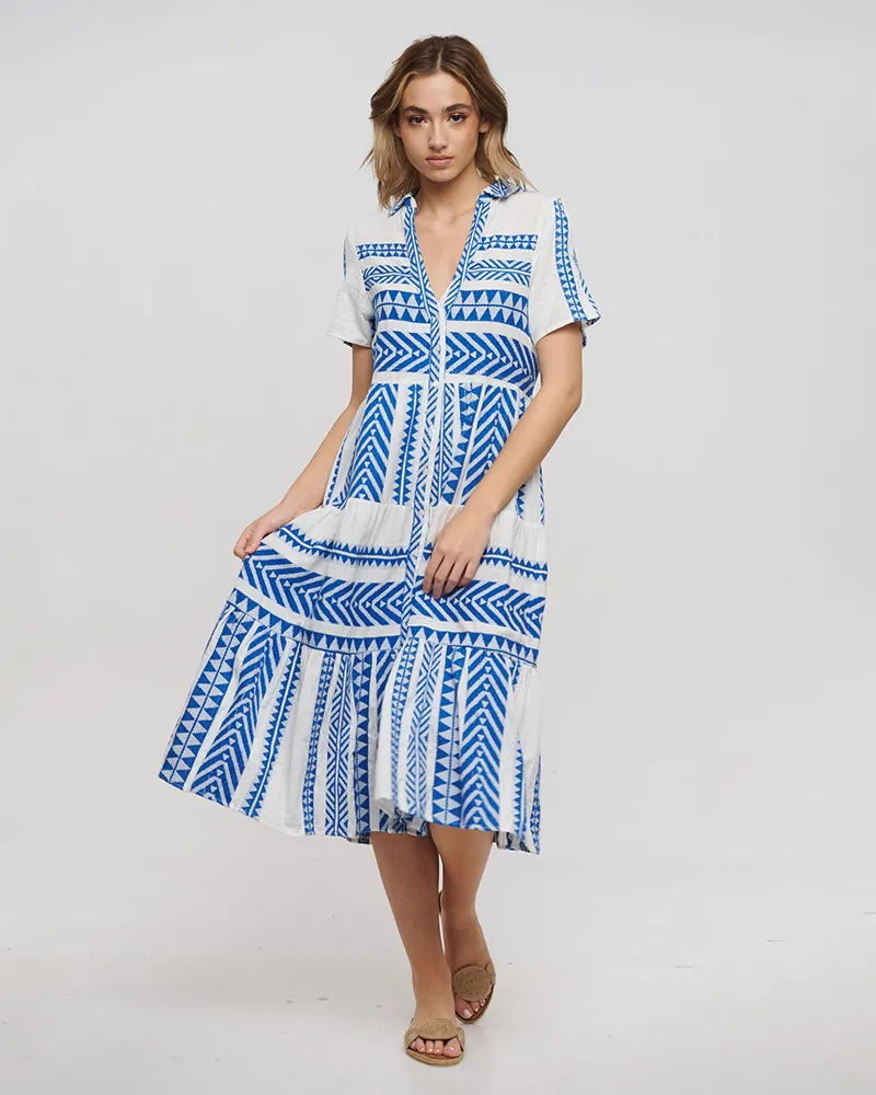 ΦΟΡΕΜΑ ΜΑΚΡΥ ΜΕ ΚΟΝΤΟ ΜΑΝΙΚΙ ΑΣΠΡΟ/ΜΠΛΕ ΜΕ ΚΟΥΜΠΙΑ ONE SIZE(100% COTTON)