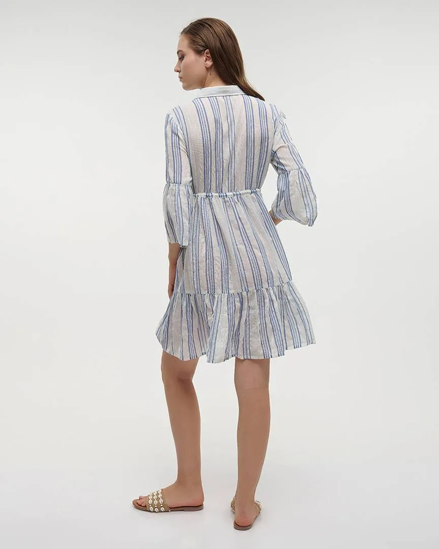 ΦΟΡΕΜΑ ΚΟΝΤΟ ΜΕ 3/4 ΜΑΝΙΚΙ ΑΣΠΡΟ/ΜΠΛΕ ONE SIZE (100% COTTON)