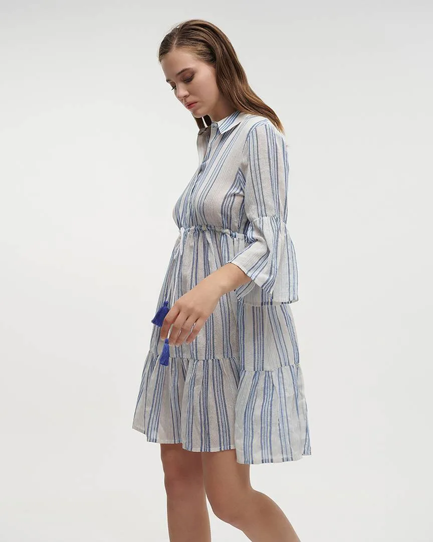 ΦΟΡΕΜΑ ΚΟΝΤΟ ΜΕ 3/4 ΜΑΝΙΚΙ ΑΣΠΡΟ/ΜΠΛΕ ONE SIZE (100% COTTON)