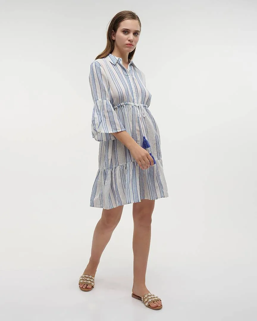 ΦΟΡΕΜΑ ΚΟΝΤΟ ΜΕ 3/4 ΜΑΝΙΚΙ ΑΣΠΡΟ/ΜΠΛΕ ONE SIZE (100% COTTON)