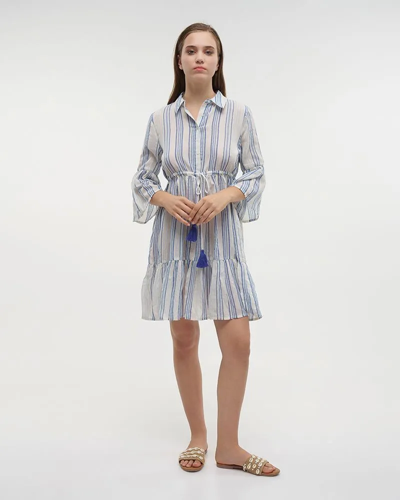 ΦΟΡΕΜΑ ΚΟΝΤΟ ΜΕ 3/4 ΜΑΝΙΚΙ ΑΣΠΡΟ/ΜΠΛΕ ONE SIZE (100% COTTON)