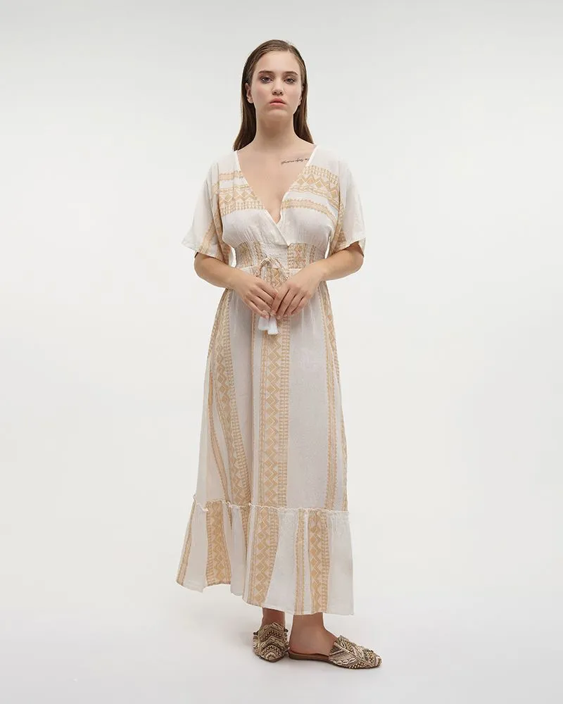 ΦΟΡΕΜΑ ΜΑΚΡΥ ΜΕ ΚΟΝΤΟ ΜΑΝΙΚΙ ΑΣΠΡΟ/ΧΡΥΣΟ ONE SIZE (100% COTTON) ΦΟΡΕΜΑ ΜΑΚΡΥ ΜΕ ΚΟΝΤΟ ΜΑΝΙΚΙ ΑΣΠΡΟ/ΧΡΥΣΟ ONE SIZE (100% COTTON)