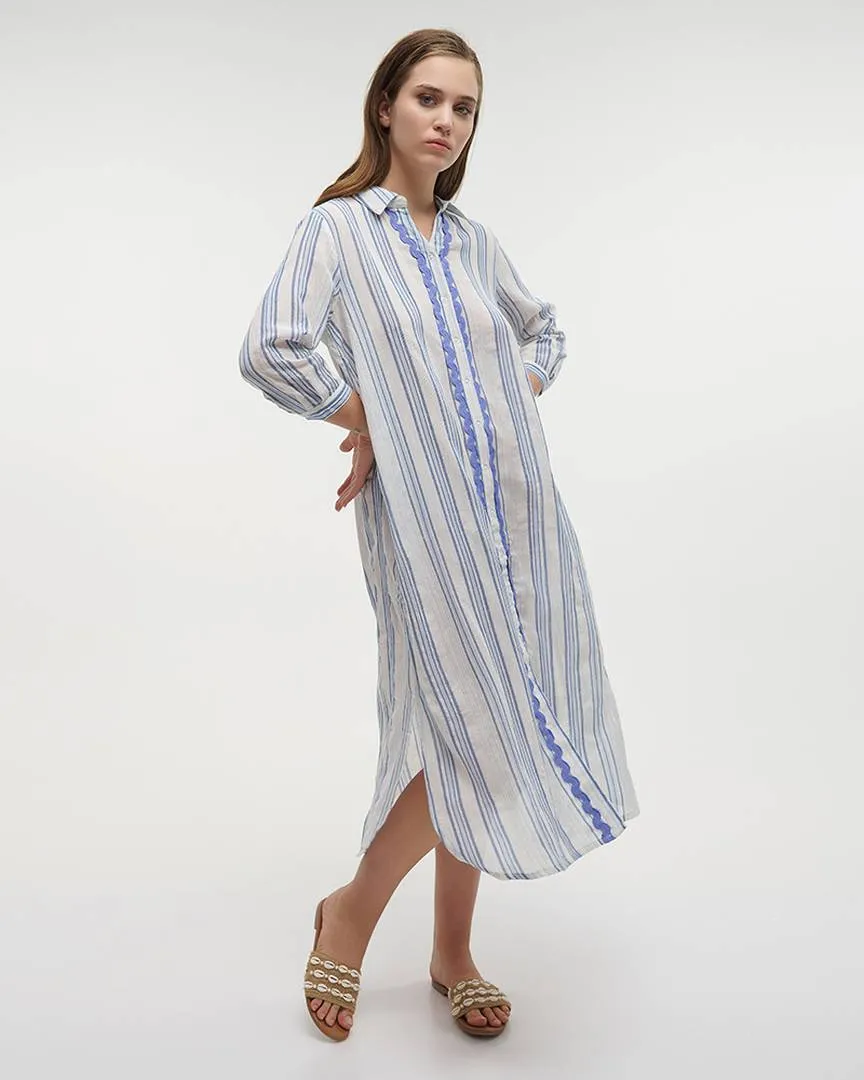 ΠΟΥΚΑΜΙΣΑ ΜΑΚΡΥΑ ΑΣΠΡΗ/ΓΑΛΑΖΙΑ ONE SIZE (100% COTTON)