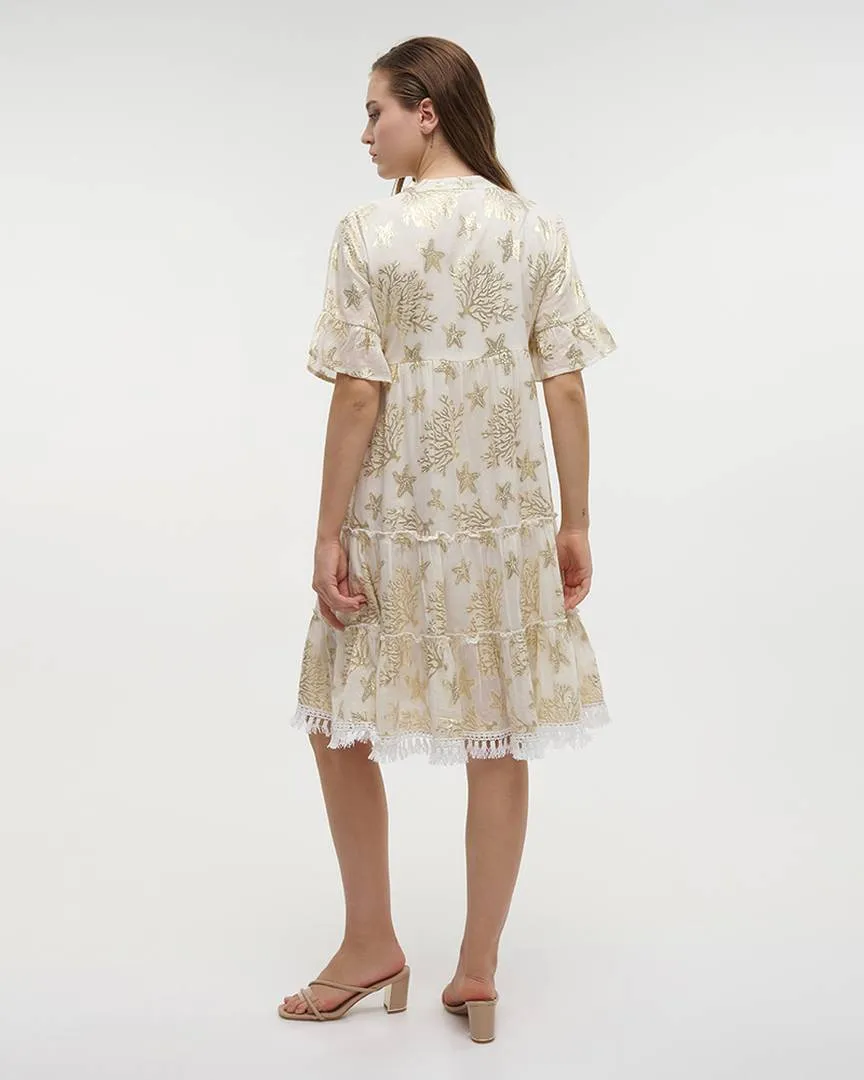 ΦΟΡΕΜΑ ΚΟΝΤΟ ΜΕ KONTO ΜΑΝΙΚΙ ΛΕΥΚΟ/ΧΡΥΣΟ ONE SIZE (100% COTTON)