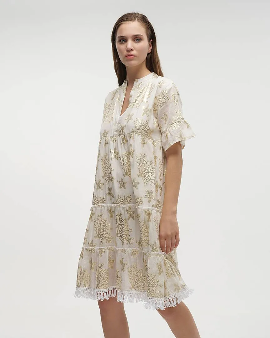 ΦΟΡΕΜΑ ΚΟΝΤΟ ΜΕ KONTO ΜΑΝΙΚΙ ΛΕΥΚΟ/ΧΡΥΣΟ ONE SIZE (100% COTTON)