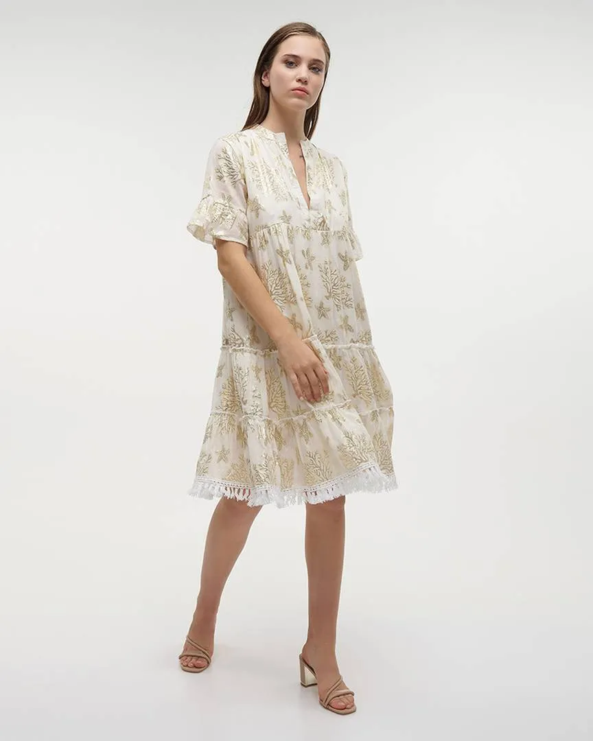 ΦΟΡΕΜΑ ΚΟΝΤΟ ΜΕ KONTO ΜΑΝΙΚΙ ΛΕΥΚΟ/ΧΡΥΣΟ ONE SIZE (100% COTTON)