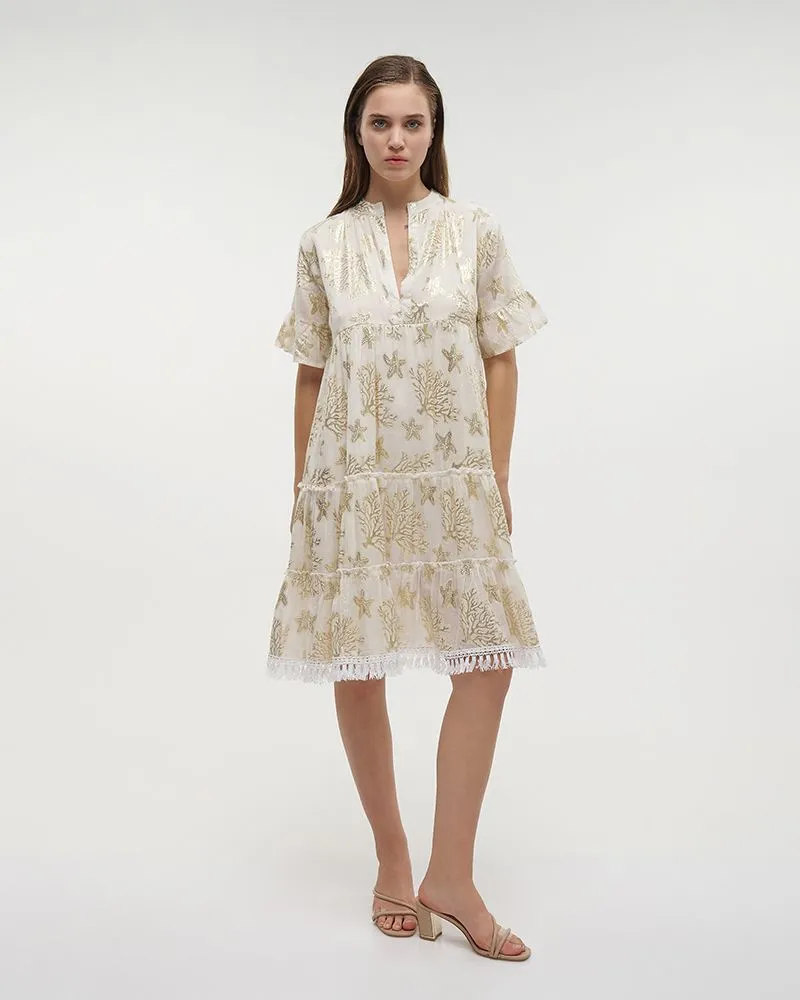 ΦΟΡΕΜΑ ΚΟΝΤΟ ΜΕ KONTO ΜΑΝΙΚΙ ΛΕΥΚΟ/ΧΡΥΣΟ ONE SIZE (100% COTTON)