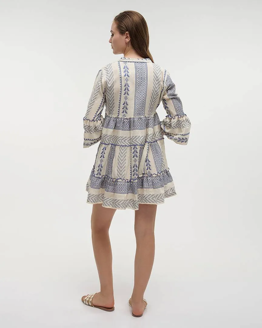 ΦΟΡΕΜΑ ΜΑΚΡΥ ΜΕ 3/4 ΜΑΝΙΚΙ ΛΕΥΚΟ/ΜΠΛΕ ONE SIZE (100% COTTON)