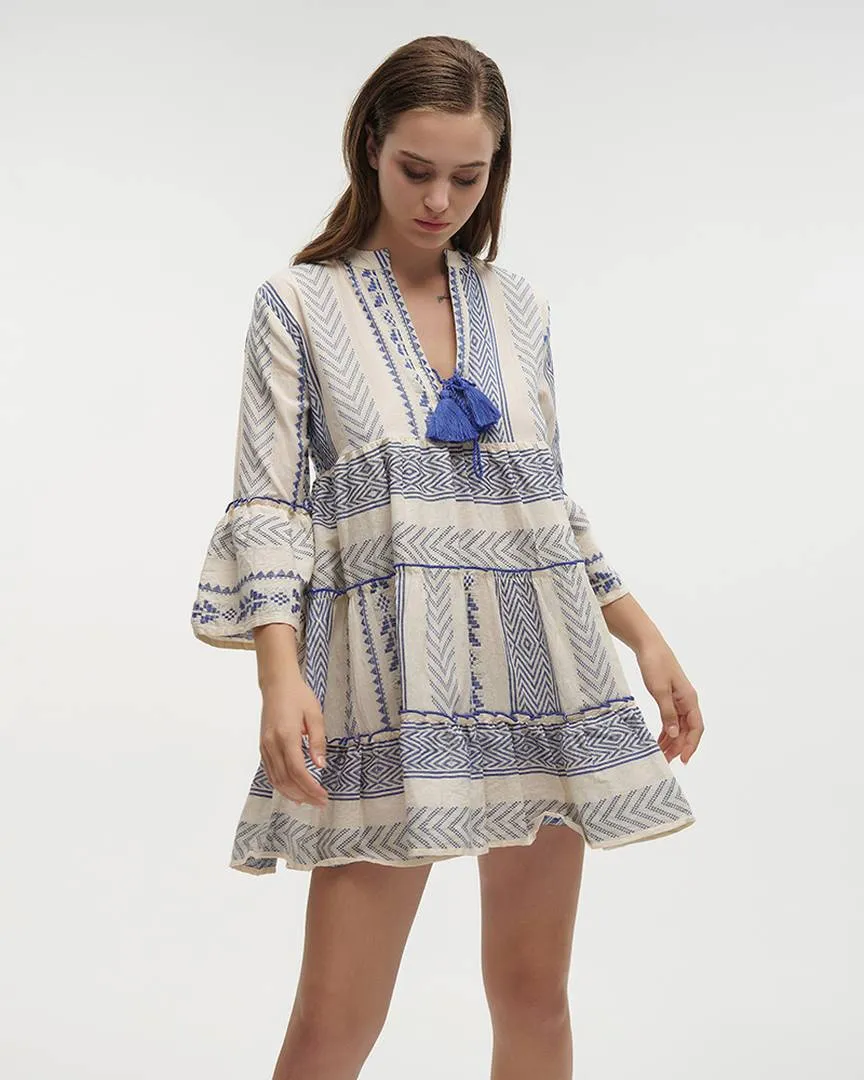 ΦΟΡΕΜΑ ΜΑΚΡΥ ΜΕ 3/4 ΜΑΝΙΚΙ ΛΕΥΚΟ/ΜΠΛΕ ONE SIZE (100% COTTON)