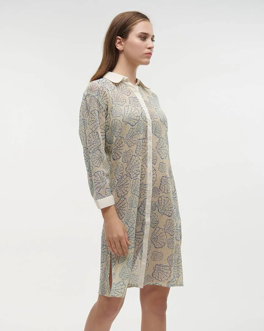 ΠΟΥΚΑΜΙΣΑ ΜΑΚΡΙΑ ΛΕΥΚΗ ΜΕ ΜΠΛΕ ΚΟΧΥΛΙΑ ONE SIZE (100% COTTON)