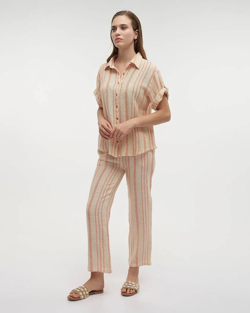 ΠΟΥΚΑΜΙΣΟ ΜΕ ΚΟΝΤΟ ΜΑΝΙΚΙ ΛΕΥΚΟ/ΡΟΖ ONE SIZE (100% COTTON)