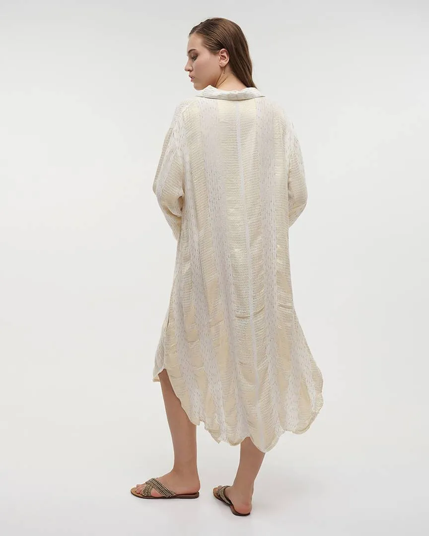 ΦΟΡΕΜΑ ΚΟΝΤΟ ΜΕ 3/4 ΜΑΝΙΚΙ ΚΑΙ ΖΩΝΗ ΛΕΥΚΟ/ΜΠΛΕ ONE SIZE (100% VISCOSE)