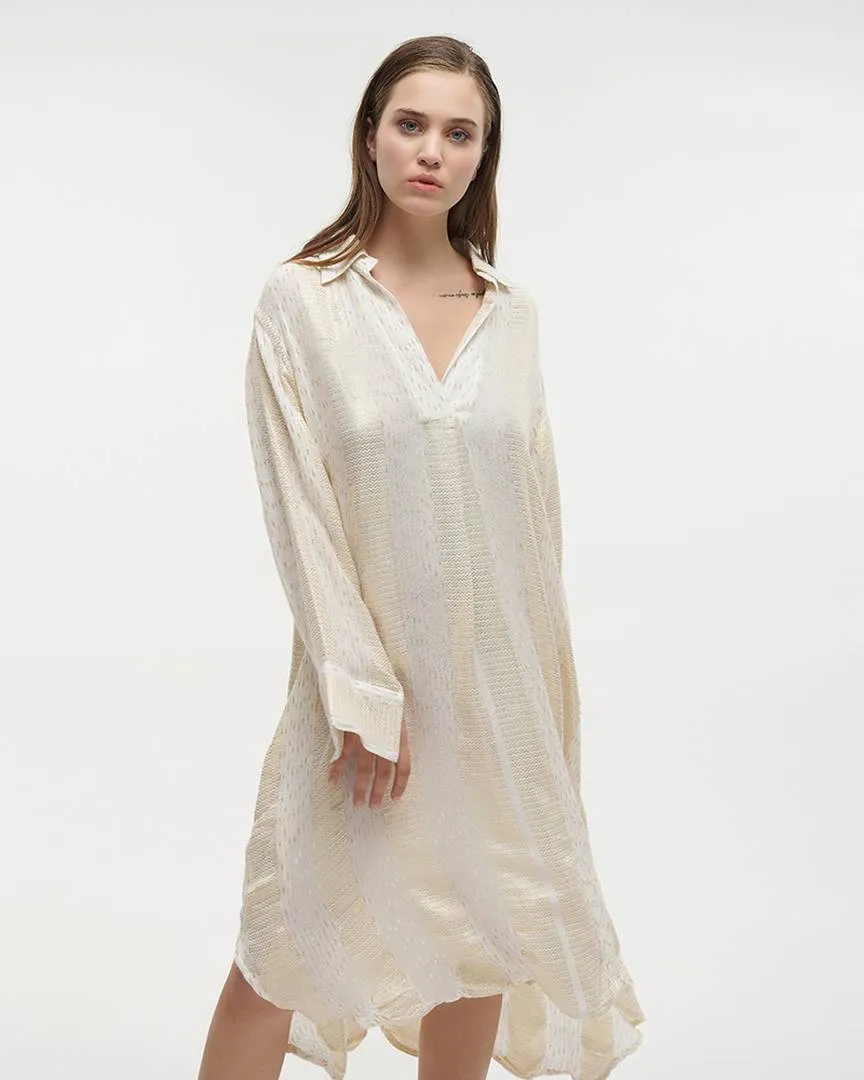 ΦΟΡΕΜΑ ΚΟΝΤΟ ΜΕ 3/4 ΜΑΝΙΚΙ ΚΑΙ ΖΩΝΗ ΛΕΥΚΟ/ΜΠΛΕ ONE SIZE (100% VISCOSE)