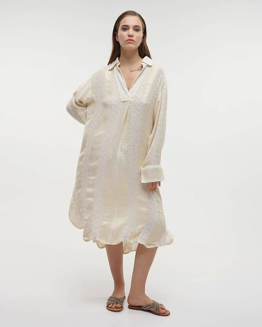 ΦΟΡΕΜΑ ΚΟΝΤΟ ΜΕ 3/4 ΜΑΝΙΚΙ ΚΑΙ ΖΩΝΗ ΛΕΥΚΟ/ΜΠΛΕ ONE SIZE (100% VISCOSE)