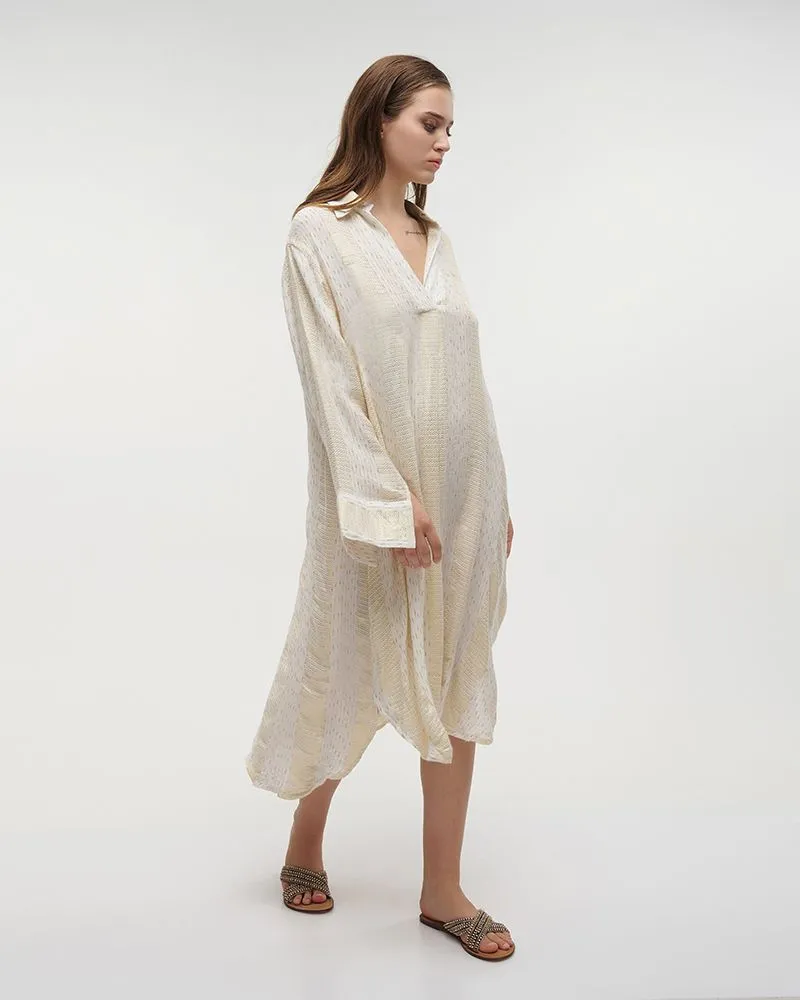 ΦΟΡΕΜΑ ΚΟΝΤΟ ΜΕ 3/4 ΜΑΝΙΚΙ ΚΑΙ ΖΩΝΗ ΛΕΥΚΟ/ΜΠΛΕ ONE SIZE (100% VISCOSE)