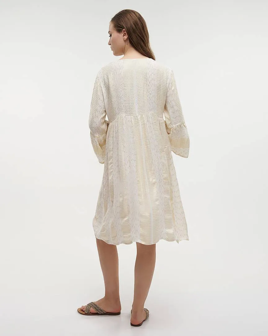 ΦΟΡΕΜΑ ΚΟΝΤΟ ΜΕ ΜΑΚΡΥ ΜΑΝΙΚΙ ΛΕΥΚΟ/ΧΡΥΣΟ ONE SIZE (100% VISCOSE)