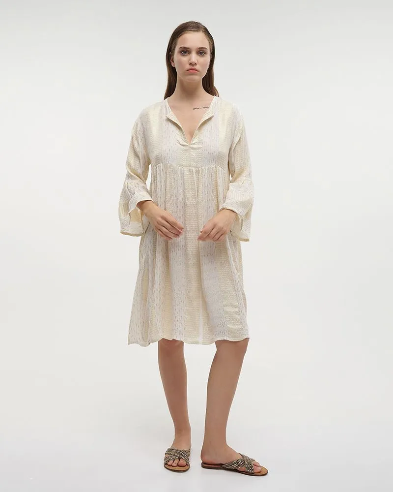 ΦΟΡΕΜΑ ΚΟΝΤΟ ΜΕ ΜΑΚΡΥ ΜΑΝΙΚΙ ΛΕΥΚΟ/ΧΡΥΣΟ ONE SIZE (100% VISCOSE)