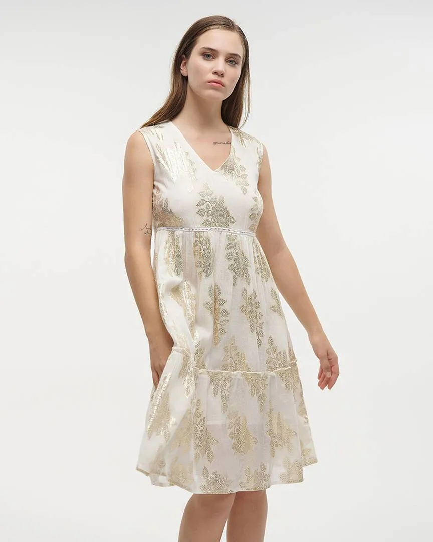 ΦΟΡΕΜΑ ΚΟΝΤΟ ΑΜΑΝΙΚΟ ΛΕΥΚΟ/ΧΡΥΣΟ ΜΕ ΣΧΕΔΙΑ ONE SIZE (100% COTTON)