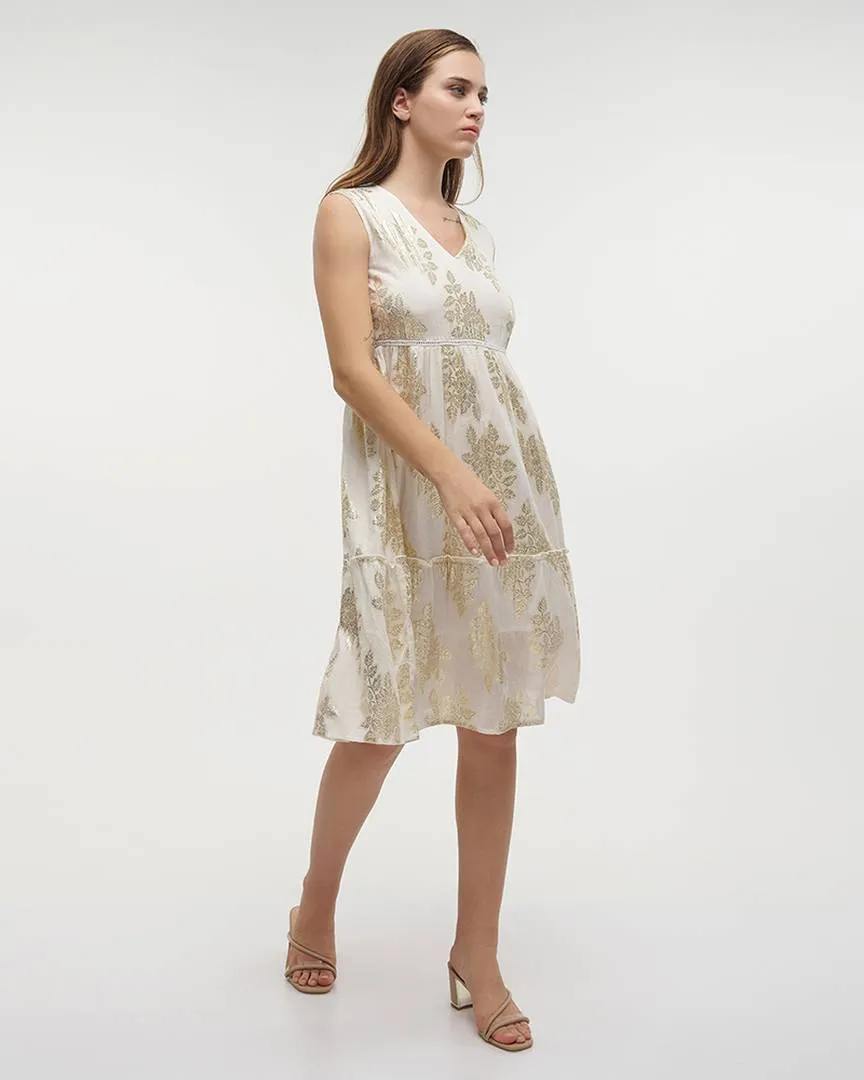 ΦΟΡΕΜΑ ΚΟΝΤΟ ΑΜΑΝΙΚΟ ΛΕΥΚΟ/ΧΡΥΣΟ ΜΕ ΣΧΕΔΙΑ ONE SIZE (100% COTTON)