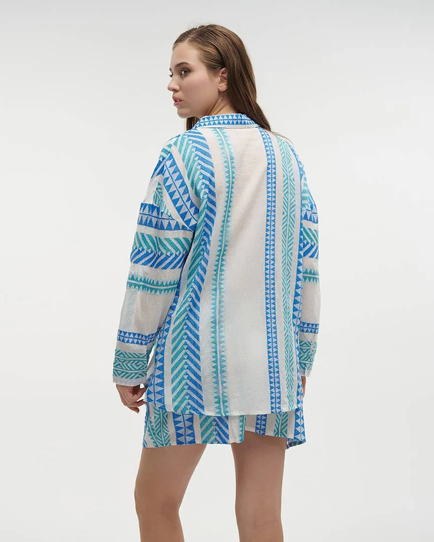 ΠΟΥΚΑΜΙΣΟ ΜΕ ΜΑΚΡΥ ΜΑΝΙΚΙ ΛΕΥΚΟ/ΓΑΛΑΖΙΟ/ΜΠΛΕ ONE SIZE (100% COTTON)