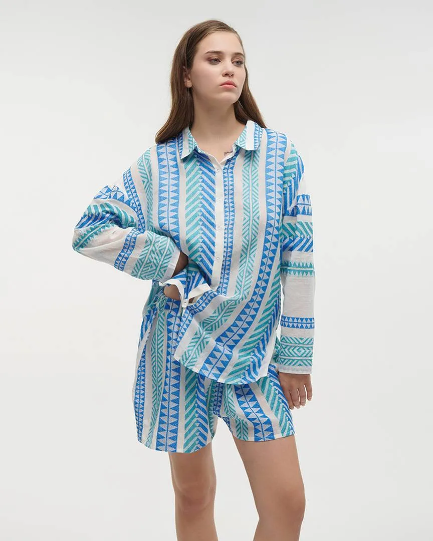 ΠΟΥΚΑΜΙΣΟ ΜΕ ΜΑΚΡΥ ΜΑΝΙΚΙ ΛΕΥΚΟ/ΓΑΛΑΖΙΟ/ΜΠΛΕ ONE SIZE (100% COTTON)