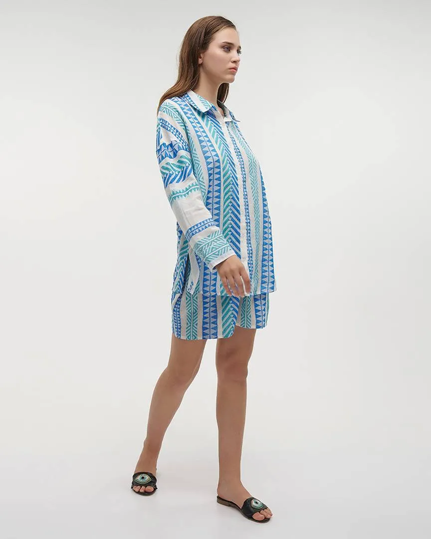 ΠΟΥΚΑΜΙΣΟ ΜΕ ΜΑΚΡΥ ΜΑΝΙΚΙ ΛΕΥΚΟ/ΓΑΛΑΖΙΟ/ΜΠΛΕ ONE SIZE (100% COTTON)