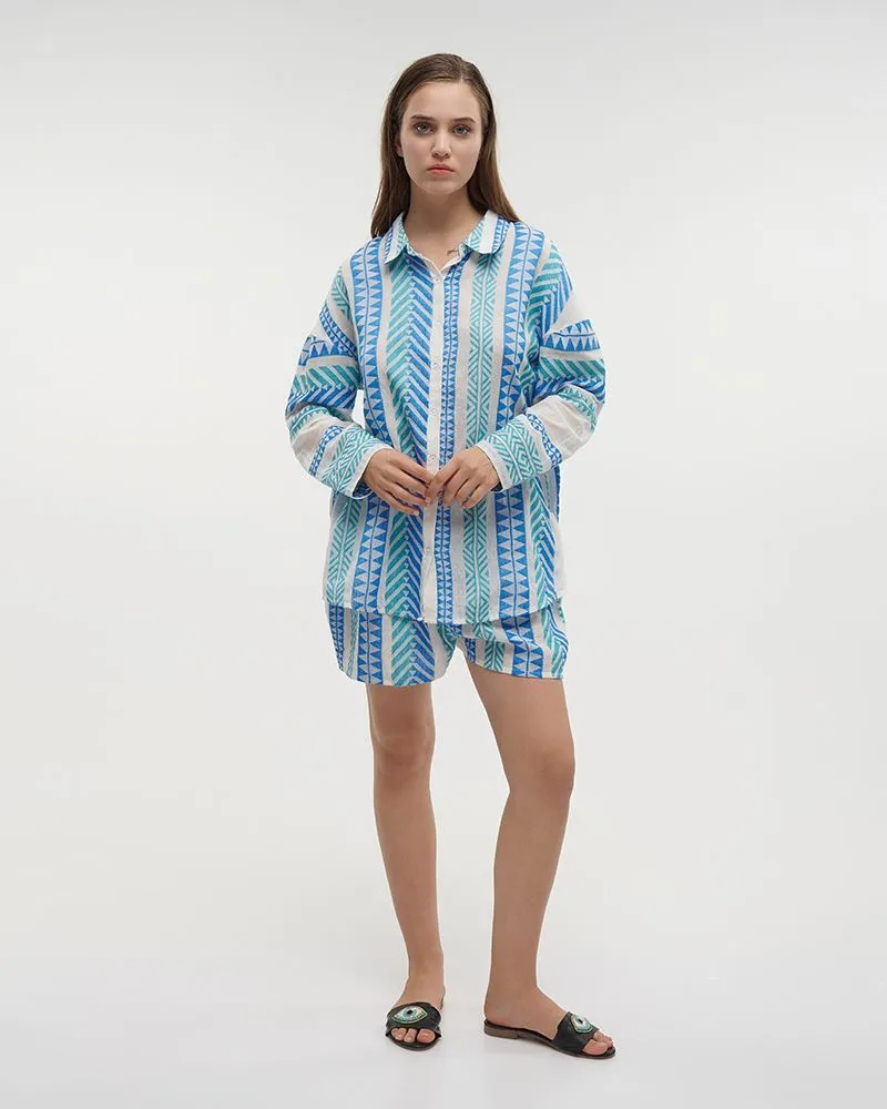 ΠΟΥΚΑΜΙΣΟ ΜΕ ΜΑΚΡΥ ΜΑΝΙΚΙ ΛΕΥΚΟ/ΓΑΛΑΖΙΟ/ΜΠΛΕ ONE SIZE (100% COTTON)