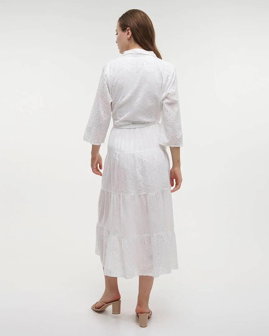 ΦΟΡΕΜΑ ΜΑΚΡΥ ΜΕ 3/4 ΜΑΝΙΚΙ ΚΑΙ ΖΩΝΗ ΛΕΥΚΟ ONE SIZE (100% COTTON)