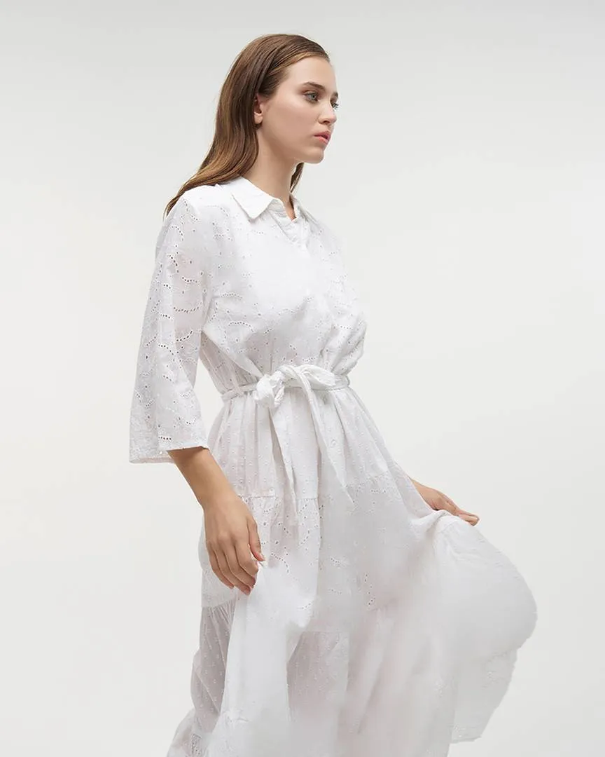 ΦΟΡΕΜΑ ΜΑΚΡΥ ΜΕ 3/4 ΜΑΝΙΚΙ ΚΑΙ ΖΩΝΗ ΛΕΥΚΟ ONE SIZE (100% COTTON)